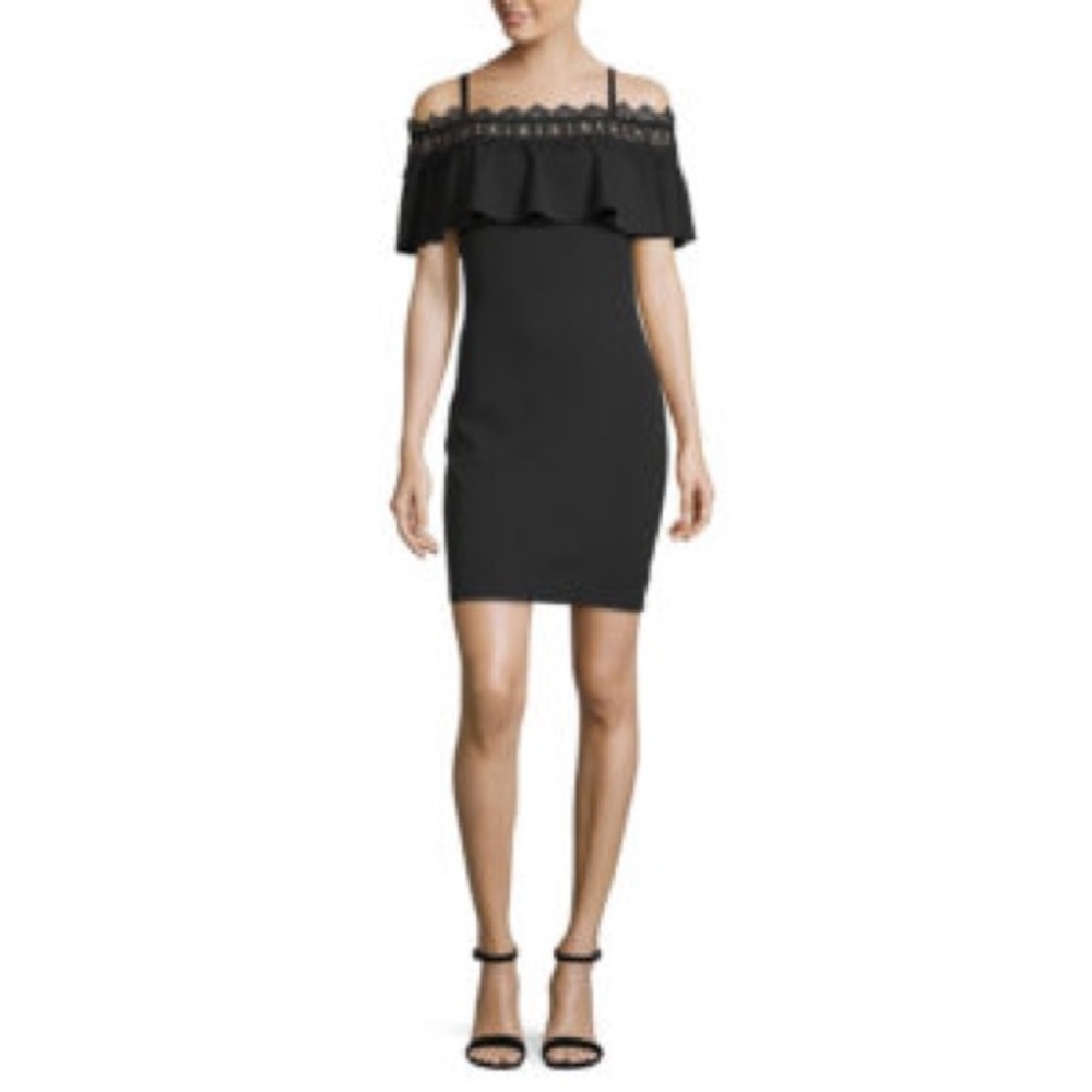 Flirty By & By Black Off the Shoulder Lace w/ Adjustable Straps Juniors …